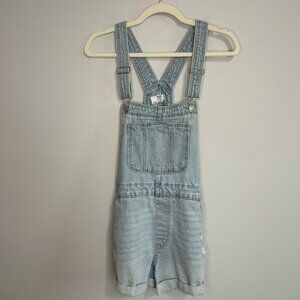 Bershka Women’s Light Wash Denim Jean 100% Cotton Overall Shorts Size Medium